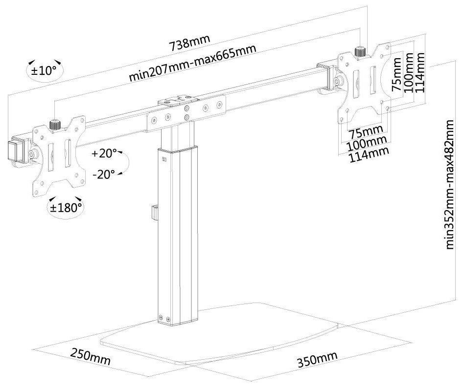 Neomounts FPMA-D865DBLACK /Držák displeje/na stůl/10-27"/stojan/VESA 100X100/nosn.2x6kg/2 displeje/černý