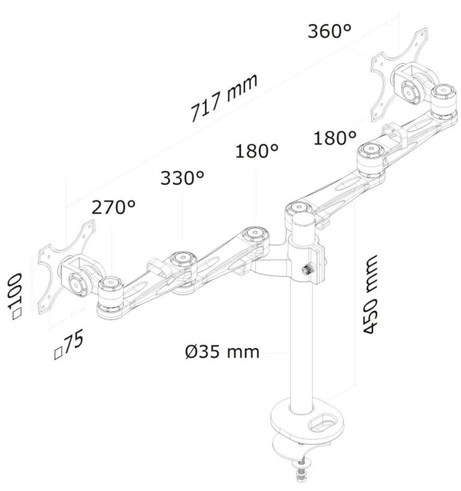 Neomounts FPMA-D935DG /Držák displeje/na stůl/10-27"/průchodka/3čepy/VESA 100X100/nosn.2x6kg/2 displeje/stříbrný