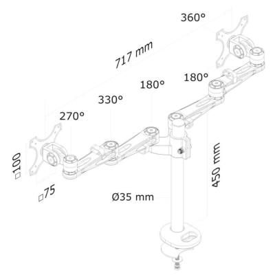Neomounts FPMA-D935DG /Držák displeje/na stůl/10-27"/průchodka/3čepy/VESA 100X100/nosn.2x6kg/2 displeje/stříbrný