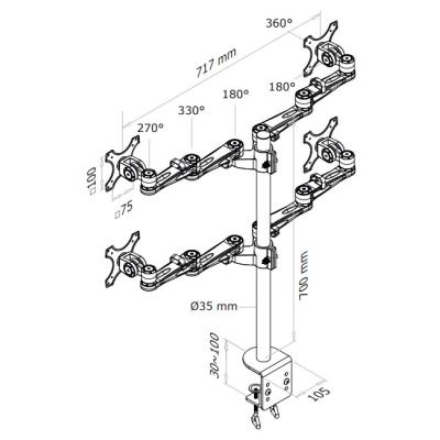 Neomounts FPMA-D935D4 /Držák displeje/na stůl/10-27"/svorka/3čepy/VESA 100X100/nosn.4x6kg/4 displeje/stříbrný