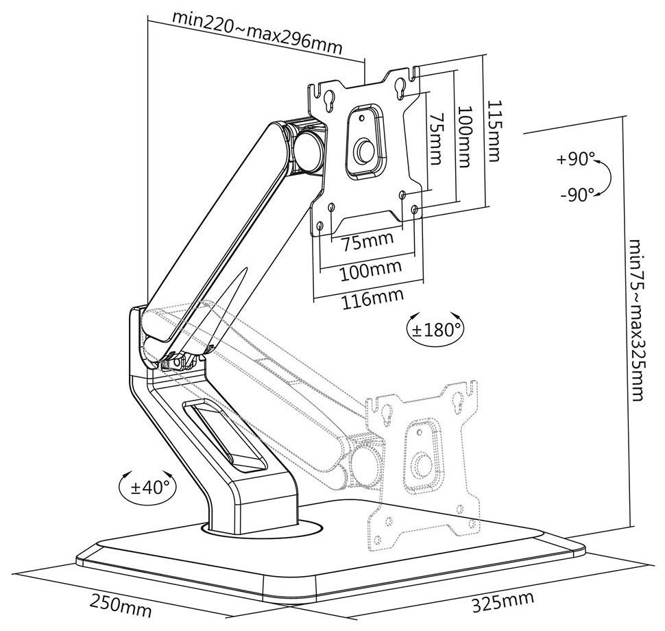 Neomounts FPMA-D885BLACK /Držák displeje/na stůl/15-32"/stojan/VESA 100X100/plyn. píst/nosn.10kg/1 displej/černý