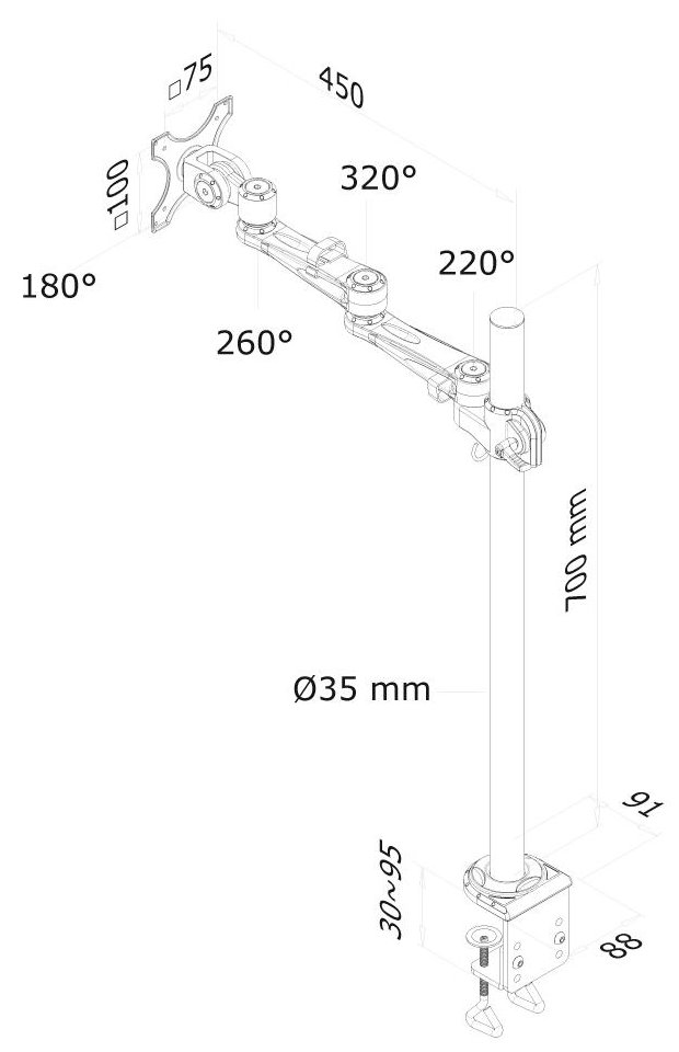Neomounts FPMA-D935POLE70 /Držák displeje/na stůl/10-30"/svorka/3čepy/VESA 100X100/nosn.10kg/1 displej/stříbrný