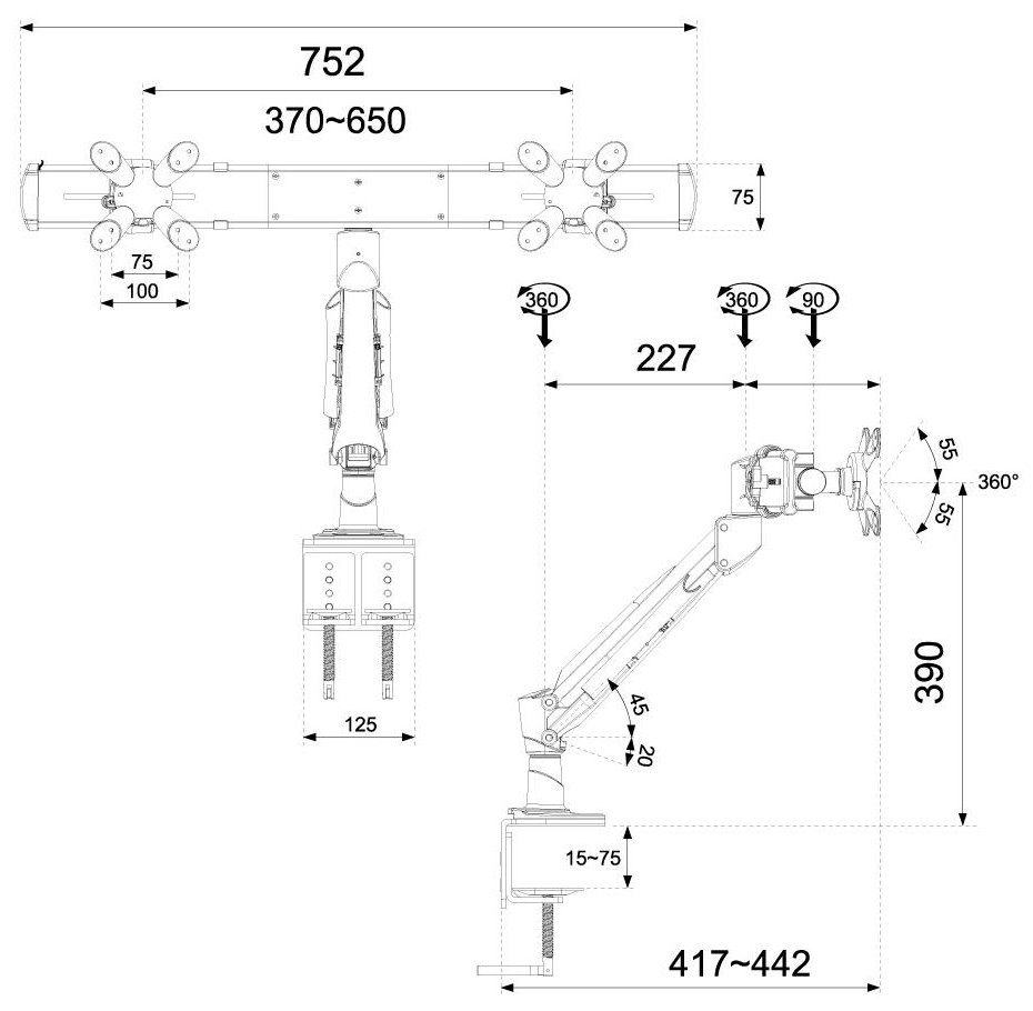Neomounts FPMA-D940D / Flat Screen Desk Mount (clamp) / Silver