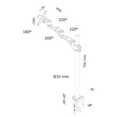 Neomounts FPMA-D935POLE70 /Držák displeje/na stůl/10-30"/svorka/3čepy/VESA 100X100/nosn.10kg/1 displej/stříbrný