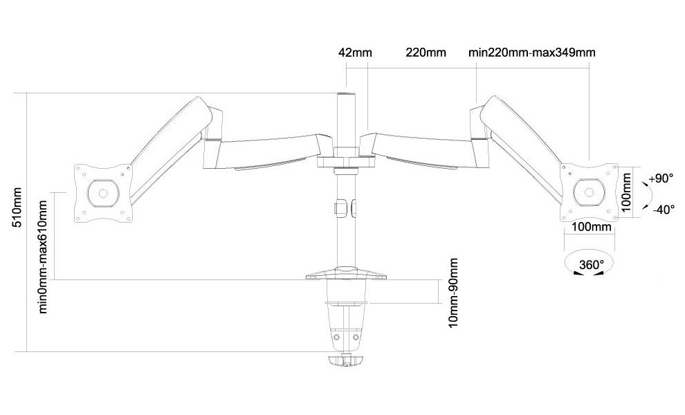 Neomounts FPMA-D950D/Držák displeje/na stůl/10-27"/svorka+průchodka/VESA 100X100/plyn. píst/nosn.2x9kg/2 displeje/stříbr