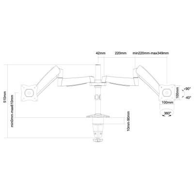 Neomounts FPMA-D950D/Držák displeje/na stůl/10-27"/svorka+průchodka/VESA 100X100/plyn. píst/nosn.2x9kg/2 displeje/stříbr