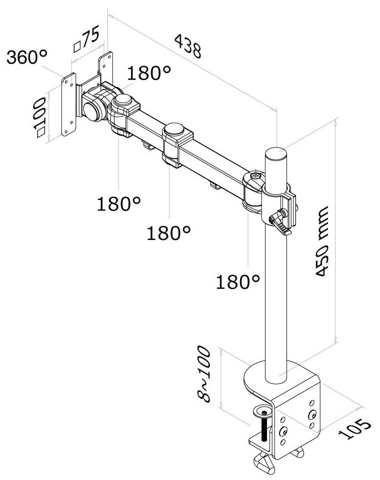 Neomounts FPMA-D960 /Držák displeje/na stůl/10-30"/svorka/3 čepy/VESA 100X100/nosn. 10kg/černý