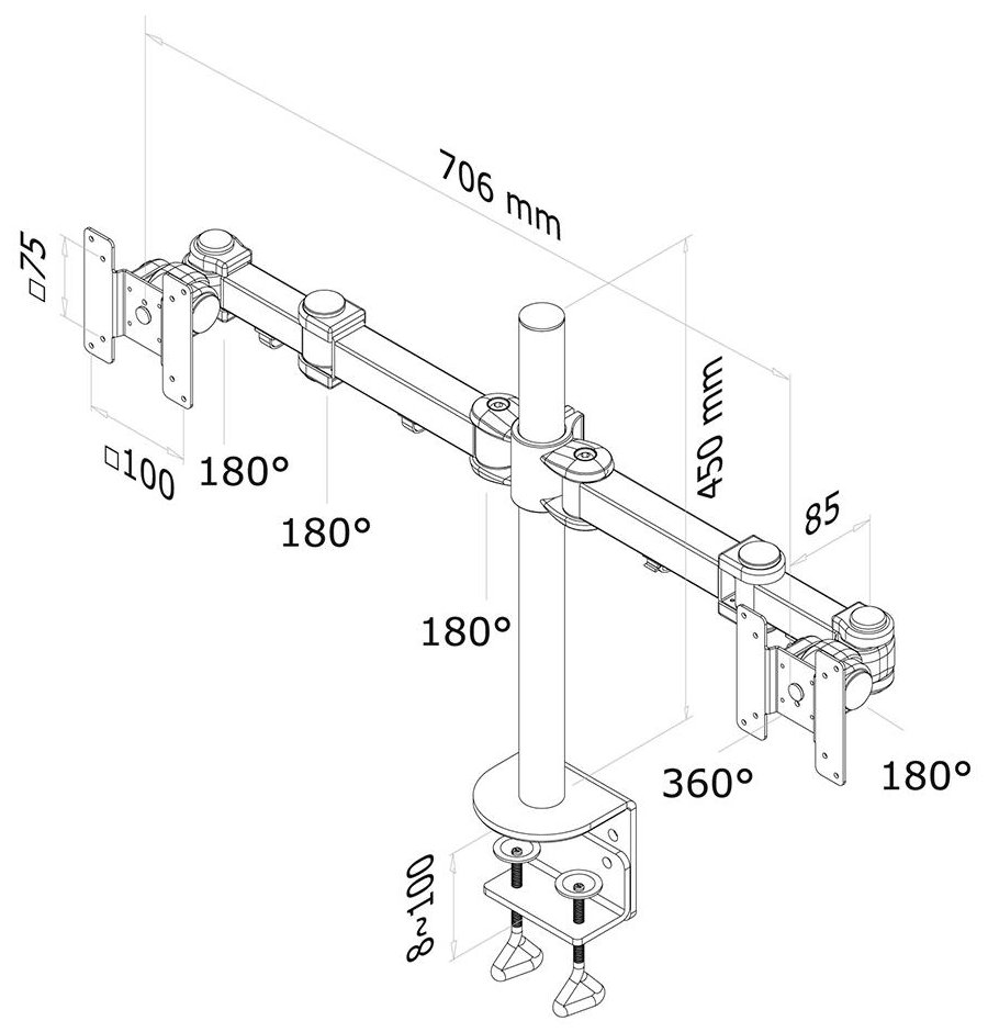 Neomounts FPMA-D960D / Flat Screen Desk Mount (clamp) / Black