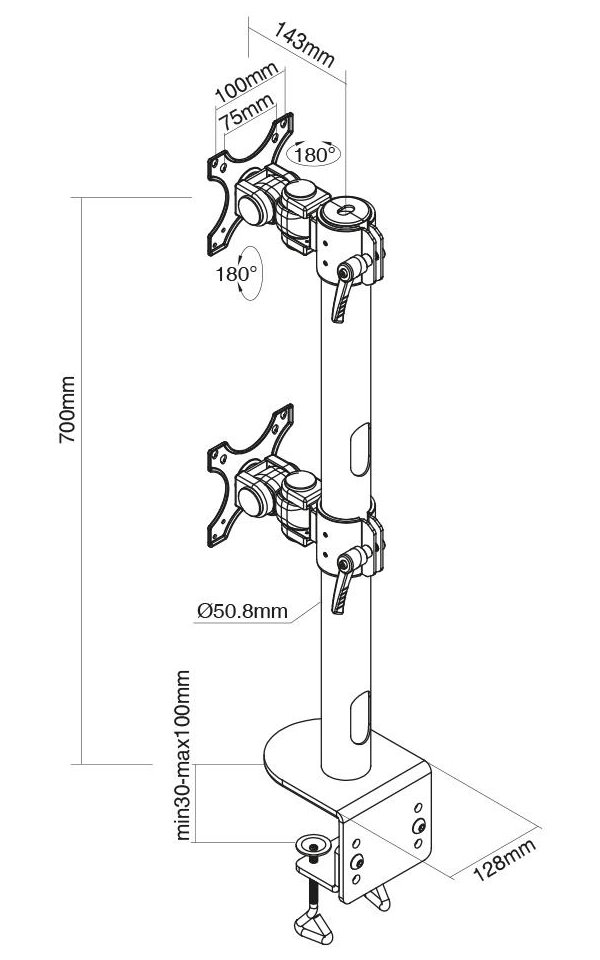 Neomounts FPMA-D960DVBLACKPLUS/Držák zakřiv. displeje/na stůl/17-49"/svorka/VESA 100X100/nosn. 2x15kg/2 displeje vert./č