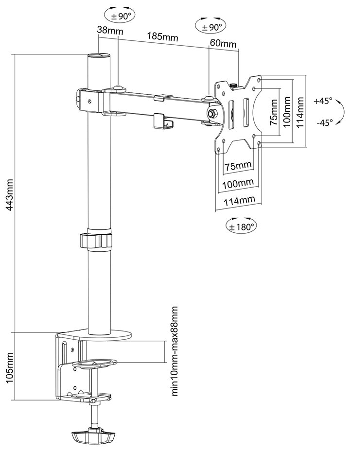 Neomounts FPMA-D540BLACK / Desk Mount 2 pivots (clamp/grommet)   / Black