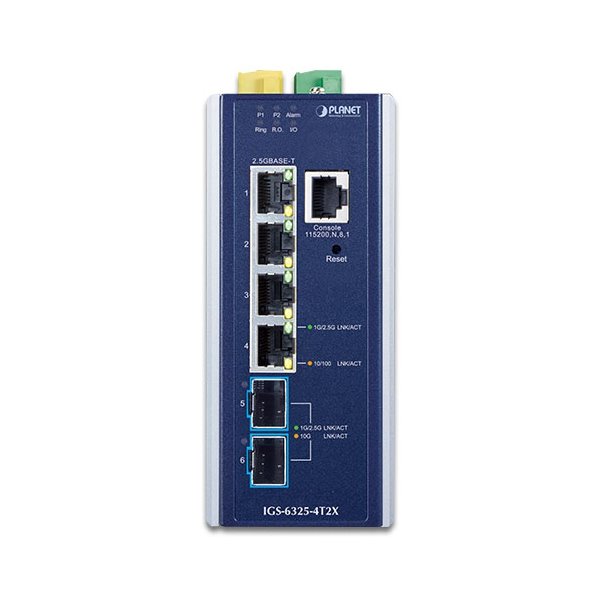Planet IGS-6325-4T2X průmyslový L3 switch, 4x1Gb, 2x10Gb SFP+, 9-48VDC, -40~75°C, IP30, fanless