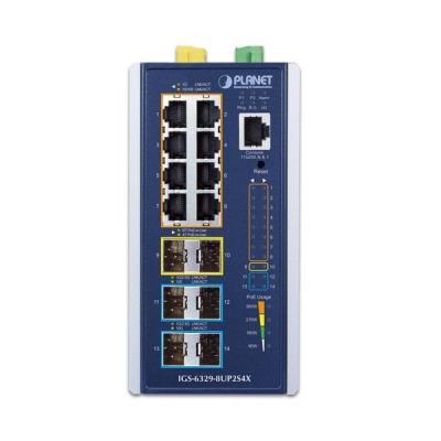Planet IGS-6329-8UP2S4X průmyslový L3 switch, 8x1Gb, 2x2.5Gb SFP, 4x10Gb SFP+, PoE 802.3bt 360W, 48-54VDC, -40~75°C