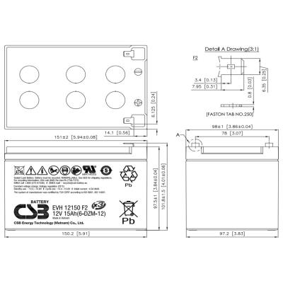 CSB Pb záložní akumulátor VRLA AGM 12V/15Ah 6-DZM-12 (EVH12150)