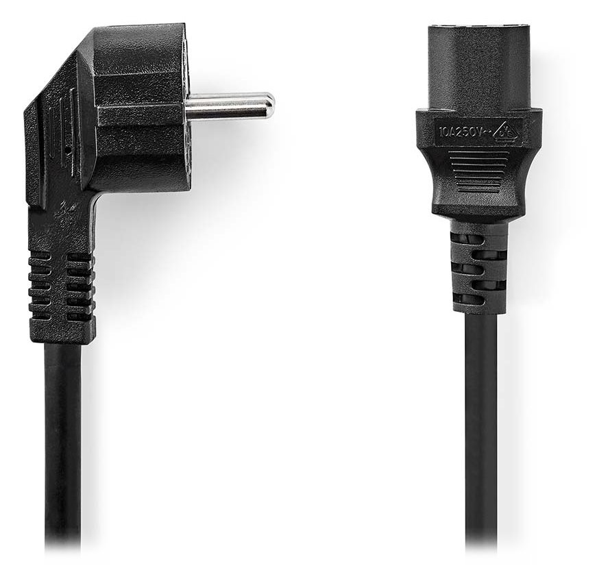 NEDIS napájecí kabel 230V/ přípojný 10A/ konektor IEC-320-C13/ úhlová zástrčka Schuko/ černý/ bulk/ 3m