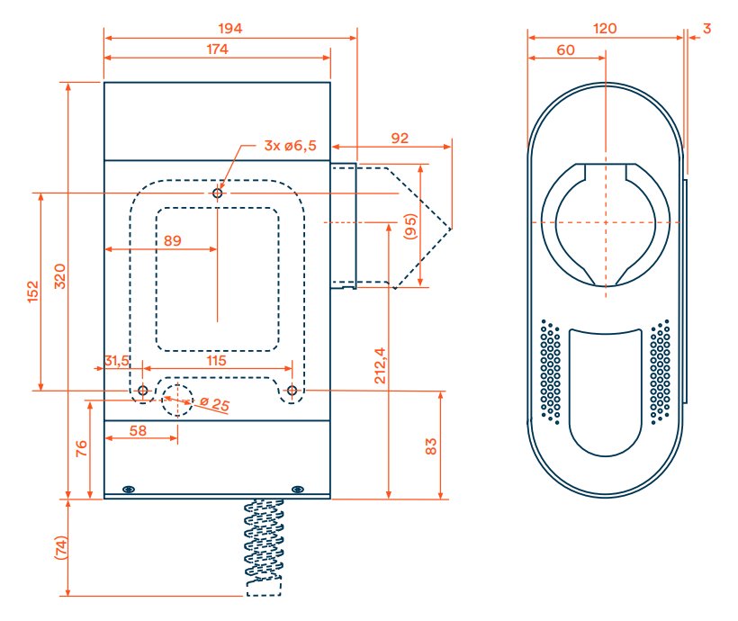 OlifeEnergy EV nabíječ elektromobilů BASE AC 22kW, Wallbox, Type2, zásuvka, RFID, automód