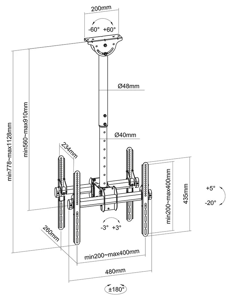 Neomounts Select  NM-C440DBLACK / Flat Screen Ceiling Mount (32-60") / Black