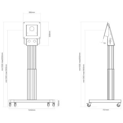 Neomounts Select NM-HUB2LIFTSILVER/Držák displeje/vozík/max 50"/VESA 350x350/nosn. 150kg/mot. nast.výšky/náklon/rotace/s