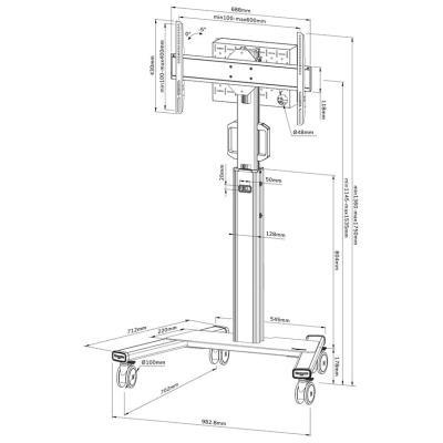 Neomounts Select FL50S-825BL1/Držák displeje/vozík/37-75"/4 kolečka/VESA 600X400/nosn. 70kg/nast.výšky/náklon/černý