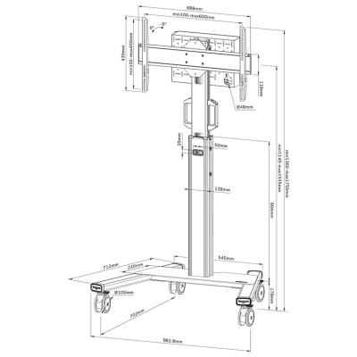 Neomounts Select FL50S-825WH1/Držák displeje/vozík/37-75"/4 kolečka/VESA 600X400/nosn. 70kg/nast.výšky/náklon/bílý