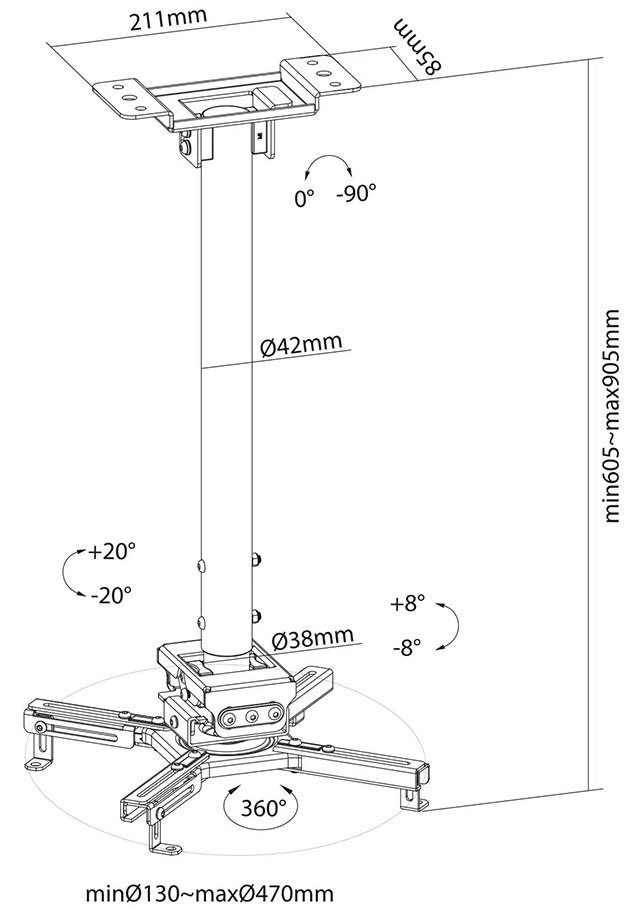 Neomounts  CL25-540BL1 / Projector Ceiling Mount (height adjustable: 60-90 cm) / Black