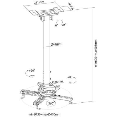 Neomounts  CL25-540BL1 / Projector Ceiling Mount (height adjustable: 60-90 cm) / Black