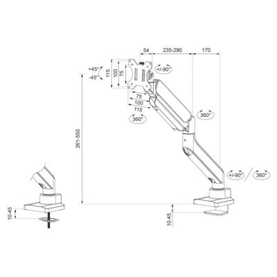 Neomounts DS70-450BL1/Držák displeje/na stůl/17-42"/svorka+průchodka/VESA 100X100/nosn. 15kg/plyn. píst/1 disp/černý