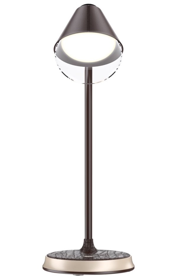 IMMAX LED stolní lampička FINCH/ Qi nabíjení/ 9W/ 12V/2A/ stmívatelná/ hnědá + zlaté prvky