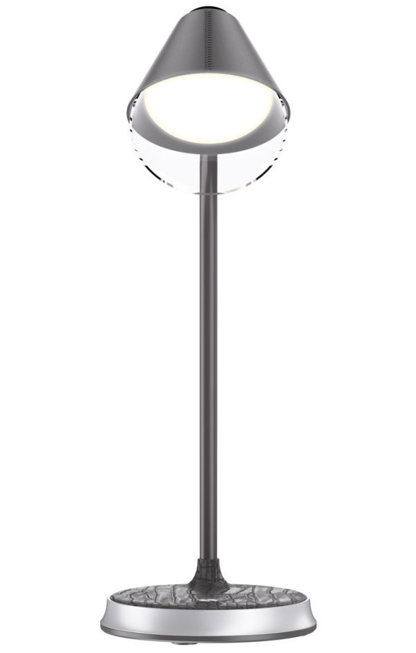 IMMAX LED stolní lampička FINCH/ Qi nabíjení/ 9W/ 12V/2A/ stmívatelná/ šedá + stříbrné prvky