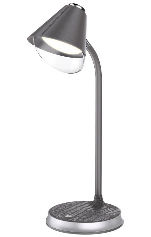IMMAX LED stolní lampička FINCH/ Qi nabíjení/ 9W/ 12V/2A/ stmívatelná/ šedá + stříbrné prvky