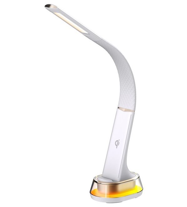 IMMAX LED stolní lampička CORELLA/ Qi nabíjení/ 7W/ 5V/2,1 A/ RGB podsvícení/ stmívatelná/ USB/ bílá + zlaté prvky