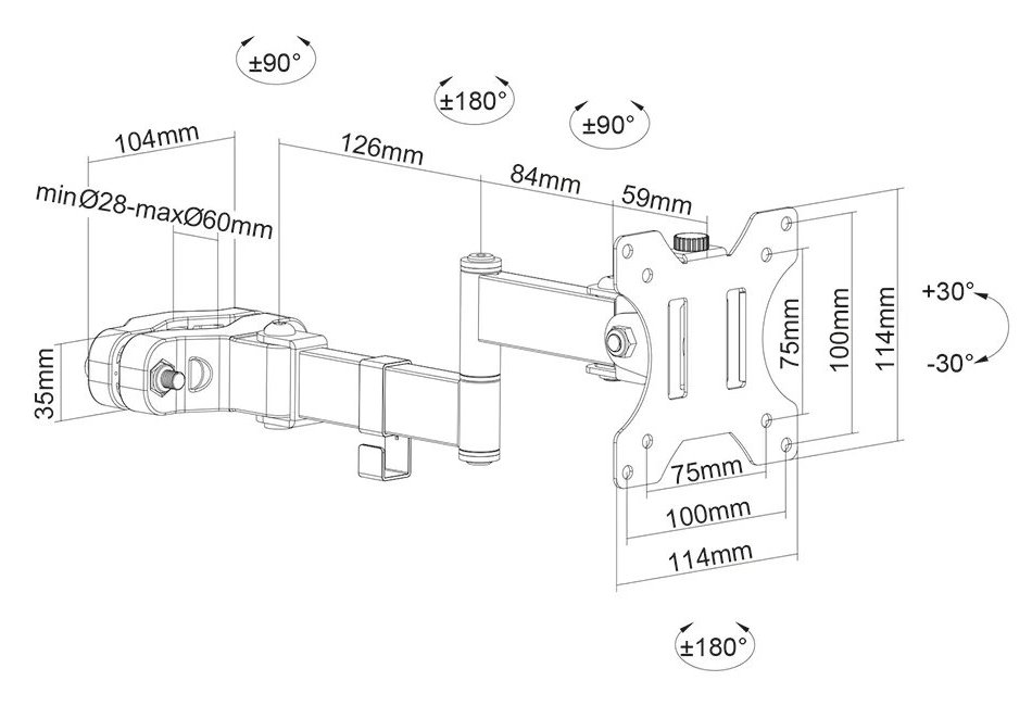Neomounts FL40-450BL11/Držák displeje/na sloup,tyč 28-60 mm/17-32"/sklopný/3 čepy/VESA 100X100/nosn. 8kg/černý