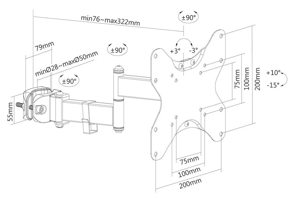 Neomounts FL40-450BL12/Držák displeje/na sloup,tyč 28-50 mm/23-42"/sklopný/3 čepy/VESA 200X200/nosn. 25kg/černý