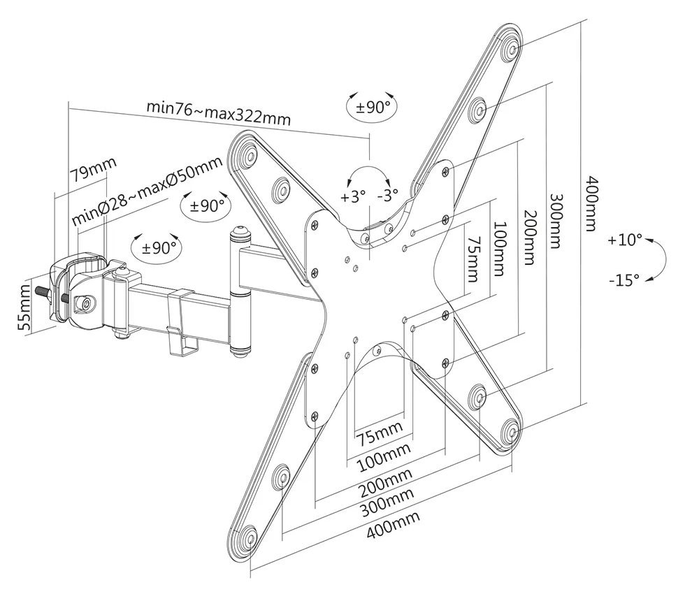 Neomounts FL40-430BL14/Držák displeje/na sloup,tyč 28-50 mm/32-55"/sklopný/3 čepy/VESA 400X400/nosn. 25kg/černý
