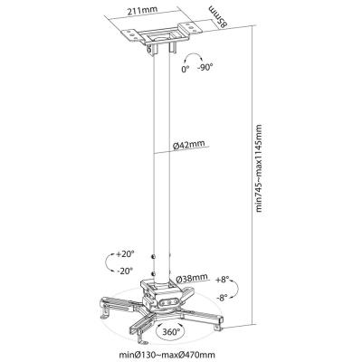 Neomounts  CL25-550BL1 / Projector Ceiling Mount (height adjustable: 74-114 cm) / Black