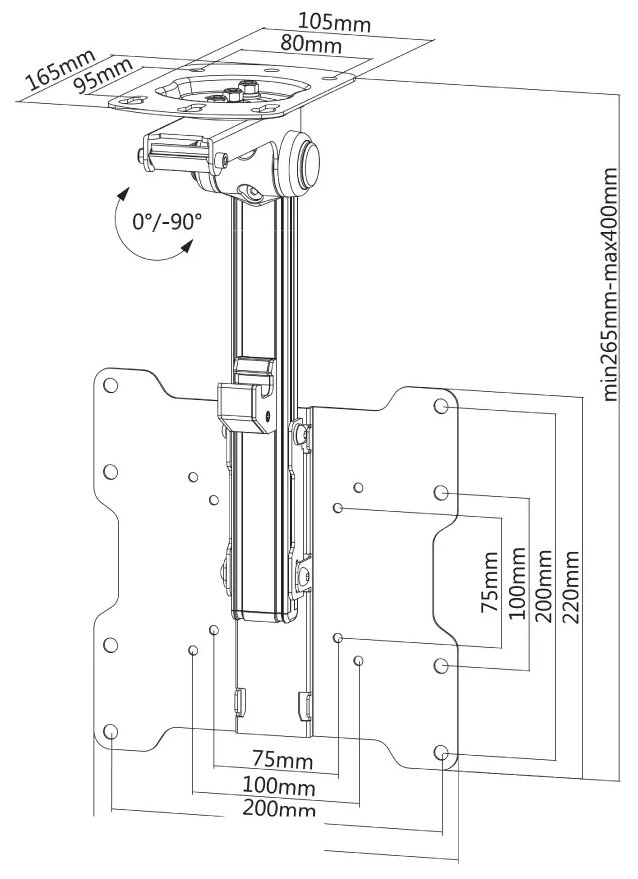 Neomounts  FPMA-C020BLACK / Flat Screen Ceiling Mount (Height: 26,5-40 cm) / Black