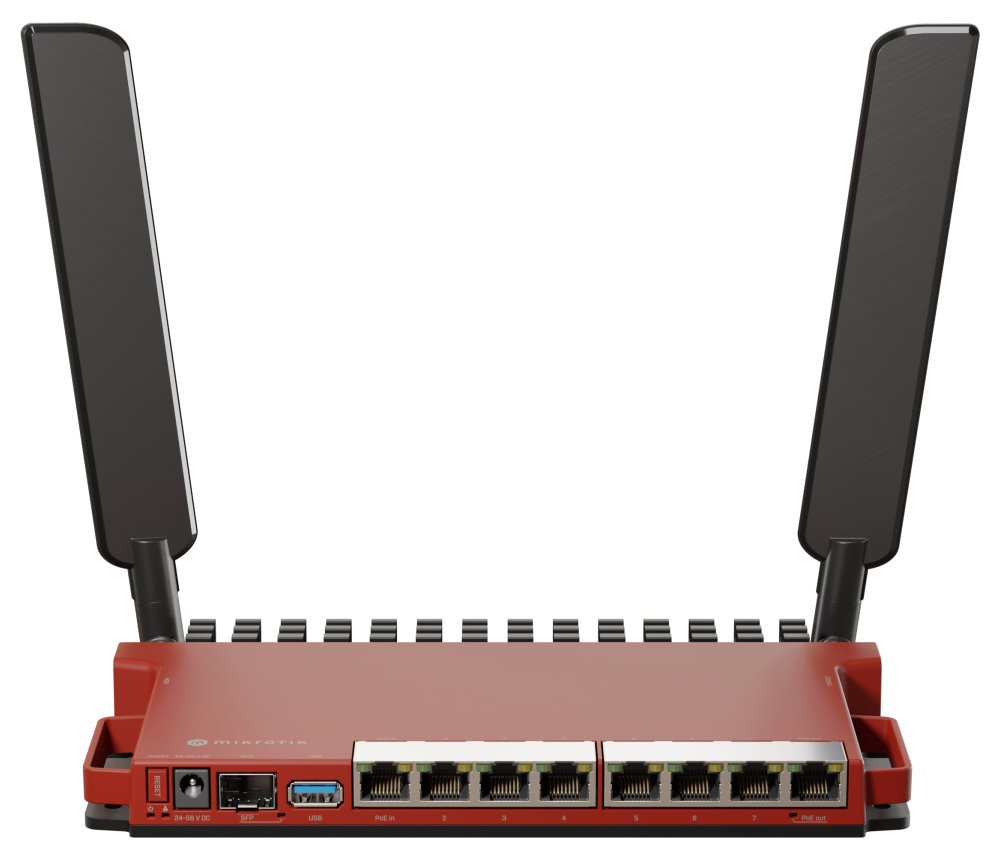 MikroTik L009UiGS-2HaxD-IN, ARM CPU, 512MB RAM, Wi-Fi 6 (802.11ax), 8x GLAN, PoE in/out, SFP, USB 3.0, L5