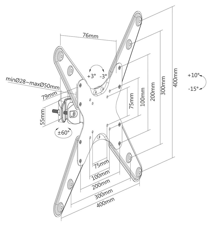 Neomounts FL40-430BL14/Držák displeje/na sloup,tyč 28-50 mm/32-55"/sklopný/1 čep/VESA 400X400/nosn. 25kg/černý