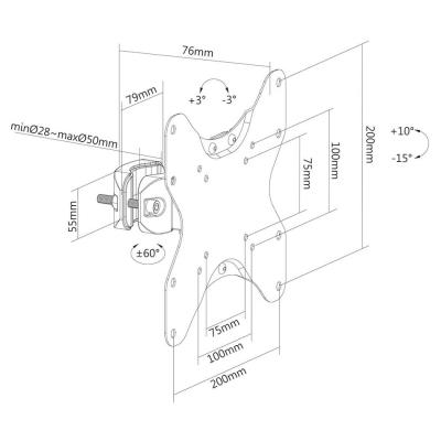 Neomounts FL40-430BL12/Držák displeje/na sloup,tyč 28-50 mm/23-42"/sklopný/1 čep/VESA 200X200/nosn. 25kg/černý