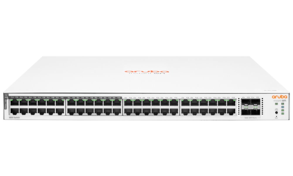 HPE Aruba Instant On 1830 48G 4SFP 370W Switch (24x PoE Class4 + 24x RJ45 10/100/1000).