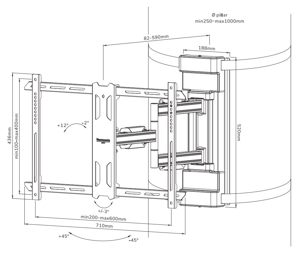 Neomounts Select WL40S-910BL16/Držák displeje/na sloup 25-100 cm/40-75"/sklopný/rotace/3čepy/VESA 600X400/nosn. 45kg/čer