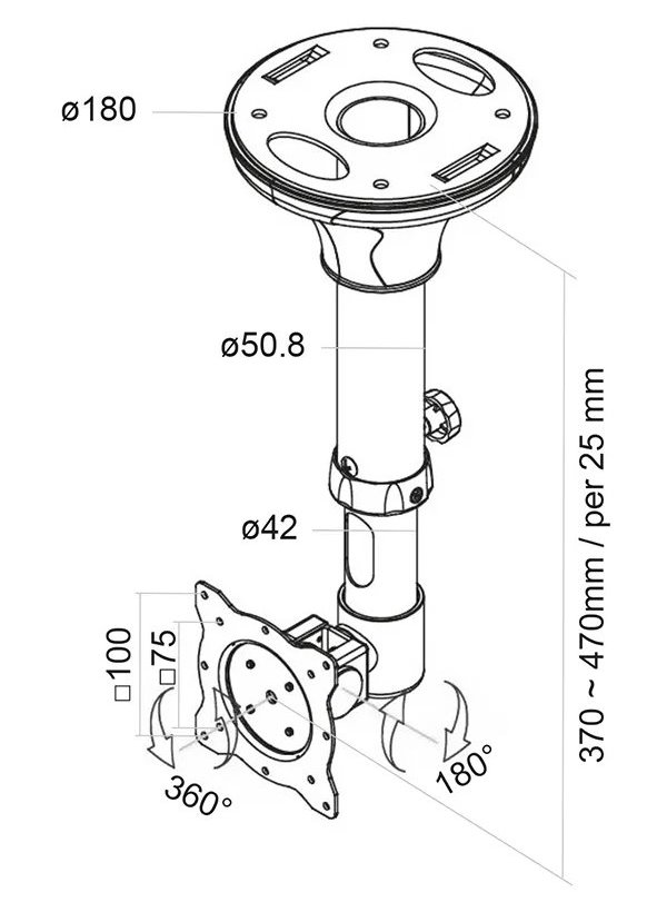 Neomounts  FPMA-C025SILVER / Flat Screen Ceiling Mount (Height: 37-47 cm) / Silver