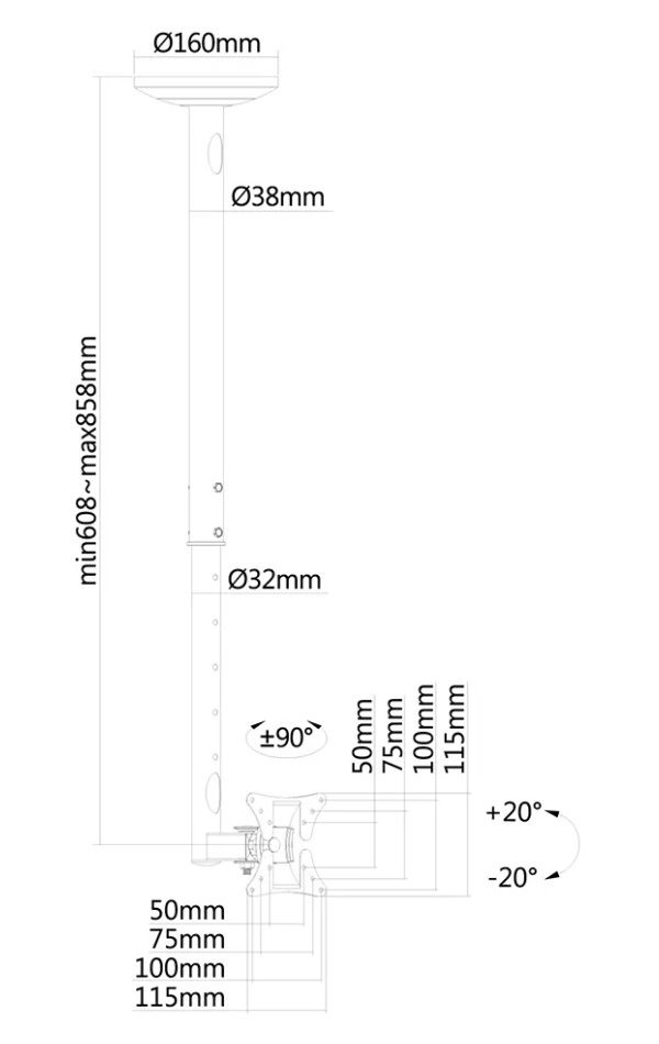 Neomounts  FPMA-C050SILVER / Flat Screen Ceiling Mount (Height: 60-85 cm) / Silver