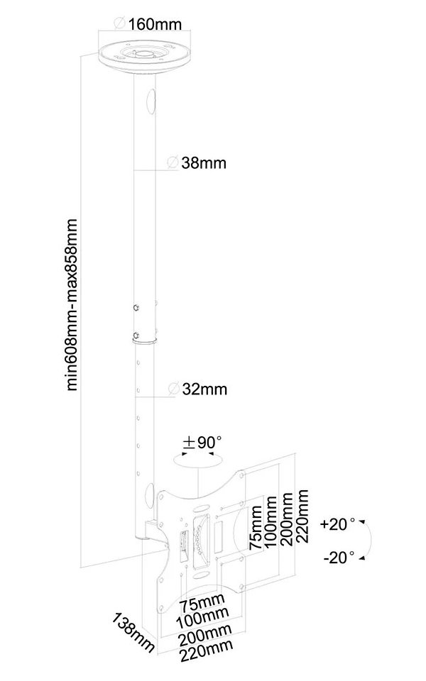 Neomounts  FPMA-C060BLACK / Flat Screen Ceiling Mount (Height: 60-85 cm) / Black