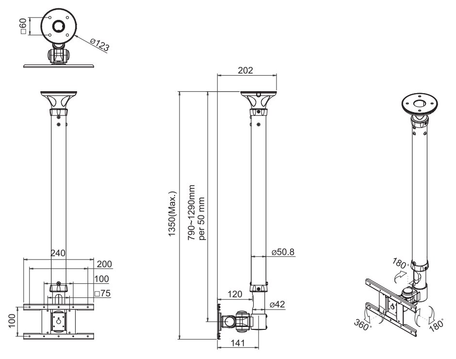 Neomounts  FPMA-C100WHITE / Flat Screen Ceiling Mount (Height: 79-129 cm) / White