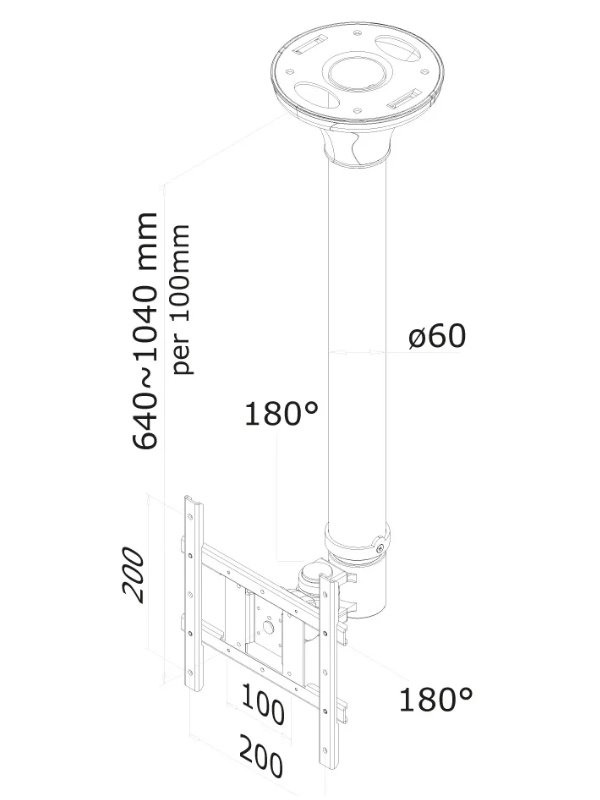 Neomounts  FPMA-C200 / Flat Screen Ceiling Mount (Height: 64-104 cm) / Silver