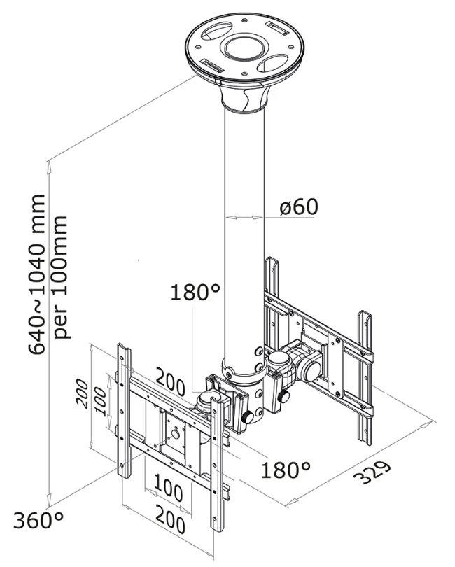 Neomounts  FPMA-C200D / Flat Screen Ceiling Mount (Height: 64-104 cm) / Black