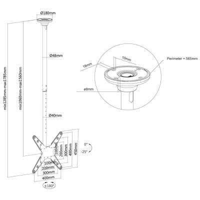Neomounts  FPMA-C340BLACK / Flat Screen Ceiling Mount (Height: 106-156 cm) / Black
