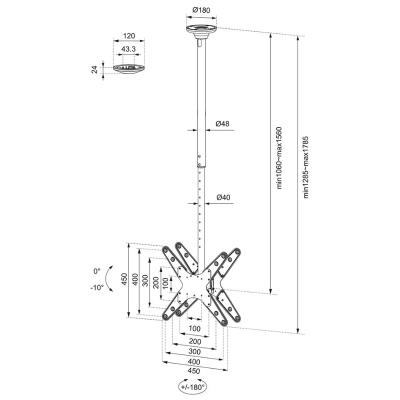 Neomounts  FPMA-C340DBLACK / Back to Back Screen Ceiling Mount (Height: 106-156 cm) / Black