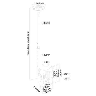 Neomounts  FPMA-C060BLACK / Flat Screen Ceiling Mount (Height: 60-85 cm) / Black