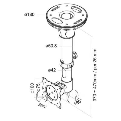Neomounts  FPMA-C025BLACK / Flat Screen Ceiling Mount (Height: 37-47 cm) / Black